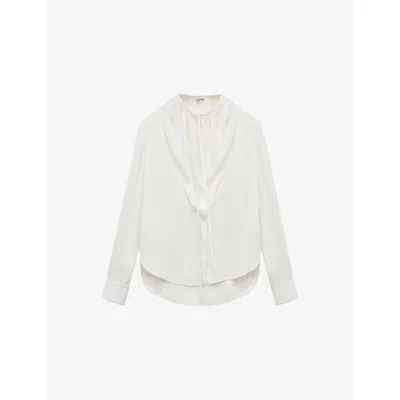 LOEWE WOMENS WHITE DRAPED-NECKLINE LONG-SLEEVE COTTON-SILK BLEND BLOUSE