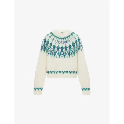 Loewe Sequinned Wool-blend Fair Isle Sweater In White
