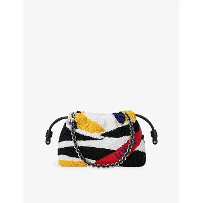 Loewe Womens Flamenco Bead Embroidered Medium Leather Purse Black/multicolor