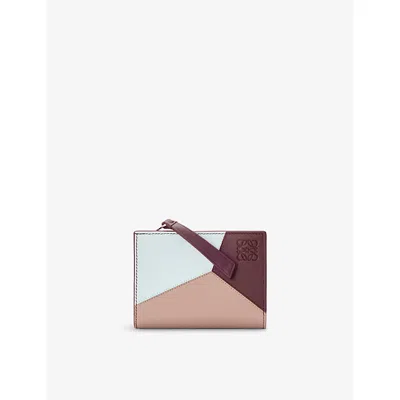 Loewe Womens Frozen/dark Burgundy Puzzle Compact Leather Wallet