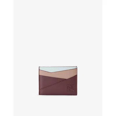 Loewe Womens Frozen/dark Burgundy Puzzle Plain Leather Cardholder