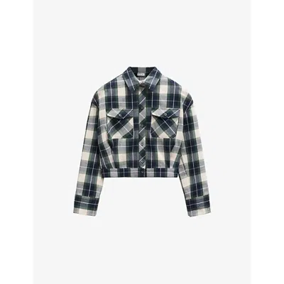 LOEWE WOMENS GREEN/MULTICOLOR CHECK-PRINT CROPPED COTTON SHIRT