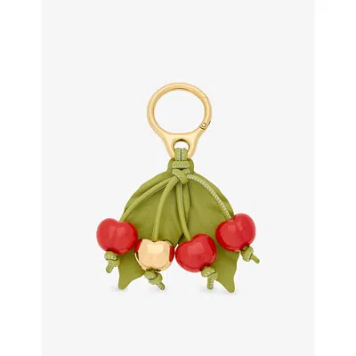 Loewe Womens Green/red  X Paula's Ibiza Cherry Leather Bag Charm In Purple
