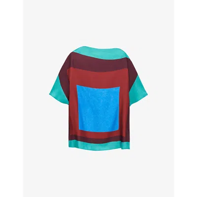 LOEWE WOMENS GREEN/RED/MULTICOLOR COLOUR-BLOCK SILK SCARF TOP