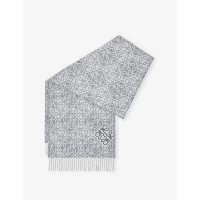 Loewe Womens  Anagram-pattern Wool And Cashmere-blend Scarf In Grey
