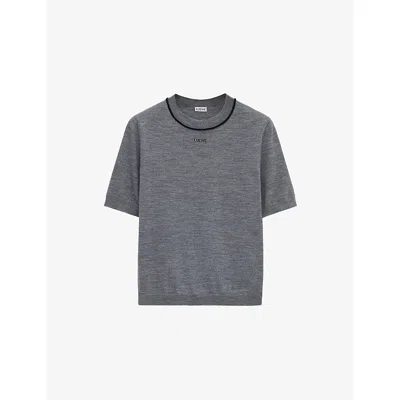Loewe Womens Grey/navy Blue Logo-embroidered Wool Jumper In Multi