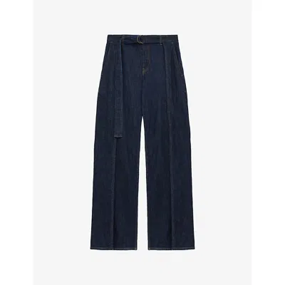 Loewe Womens  Belted Faded-wash Denim Jeans In Blue