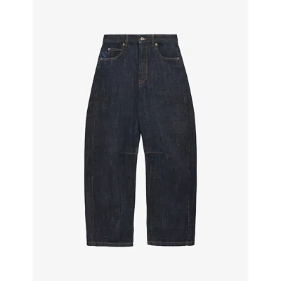 Loewe Womens  Brand-patch Barrel-leg Mid-rise Denim Jeans In Indigo Blue