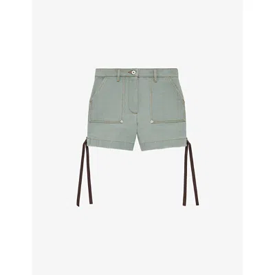 Loewe Womens Khaki Green Anagram-patch Workwear Cotton Shorts
