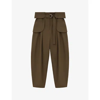 Loewe Womens  Barrel Pleat Cotton-silk Cargo Trousers In Green