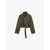 Loewe Womens Khaki Green Belted-hem Leather Jacket In Green