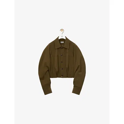 Loewe Womens Khaki Green Gathered Cotton And Silk Jackets