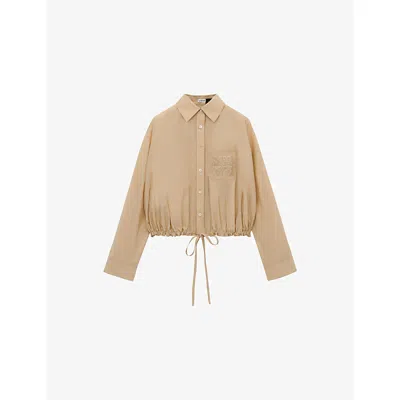 Loewe Womens  Anagram-patch Drawstring-waist Cotton-blend Shirt In Light Beige