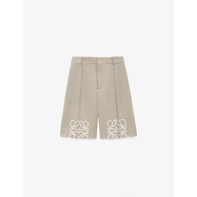 Loewe Womens Light Beige Melange Anagram Logo-print Wide-leg Wool Shorts