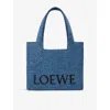 Loewe Logo Medium Tote Bag In Raffia In Light Blue