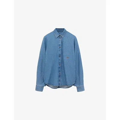 Loewe Womens Light Blue Logo-embroidered Cotton Shirt