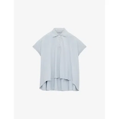 Loewe Womens Light Blue Logo-embroidered Dipped-hem Cotton-blend Polo Shirt Xs