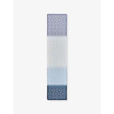 Loewe Womens Light Blue/dark Blue Striped Anagram Wool, Silk And Cashmere-blend Scarf