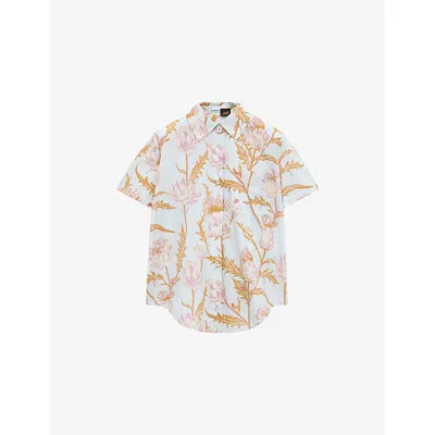 Loewe Womens Light Blue/multicolo  X Paula's Ibiza Floral-print Short-sleeve Cotton-poplin Shirt
