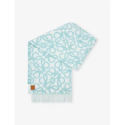 Loewe Womens Light Blue/white Anagram-pattern Woven Scarf