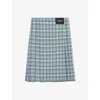 Loewe Womens Light Blue/white Pleated Check Wool-blend Midi Skirt