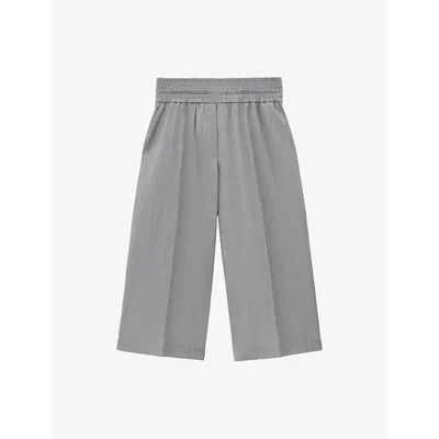 LOEWE WOMENS LOEWE LOGO-EMBROIDERED WIDE-LEG CROPPED WOOL-BLEND TROUSERS
