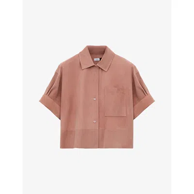 Loewe Womens Light Pink  X Paula's Ibiza Short-sleeve Suede Shirt In Brown
