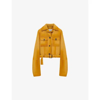 Loewe Womens  Notched-collar Cropped Leather Jacket In Yellow