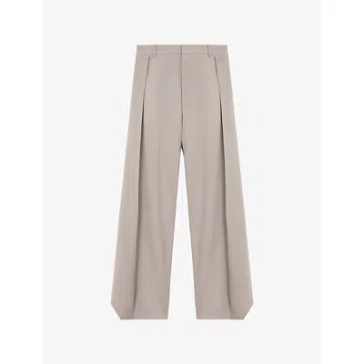 Loewe Womens Light Taupe Layered-panel Wide-leg High-rise Wool-blend Trousers In Gray