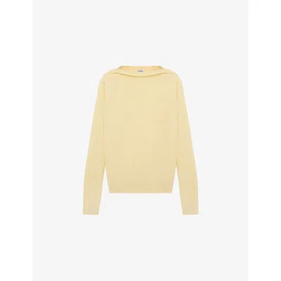 Loewe Womens Light Yellow Brand-embroidered Boat-neck Wool-blend Jumper Xs