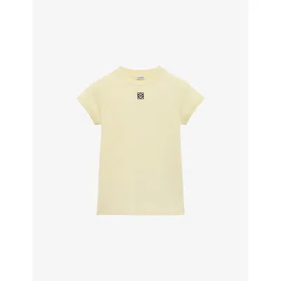 Loewe Womens Light Yellow Logo-embroidered Slim-fit Knitted T-shirt Xs In Neutral