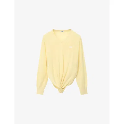 Loewe Womens Light Yellow Logo-embroidered Twisted-side Wool Jumper Xs