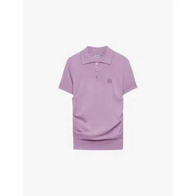 Loewe Womens Anagram-embroidered Slim-fit Stretch Cashmere And Silk-blend Polo Shirt Lilac In Purple