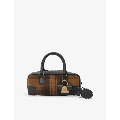 Loewe Womens Tan/black Amazona 23 Tartan Cropped Leather And Fabric Shoulder Bag In Multi