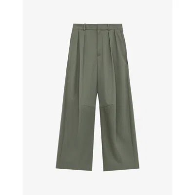 Loewe Womens Khaki Green Anagram-embroidered Barrel-leg Cotton-blend Trousers