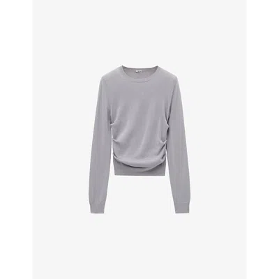 Loewe Womens Anagram-embroidered Gathered Cashmere And Silk-blend Jumper Light Grey