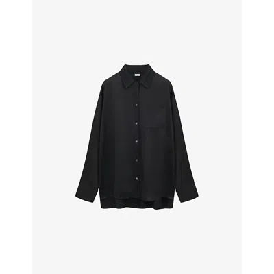 Loewe Womens Black Anagram-embroidered Relaxed-fit Satin Shirt