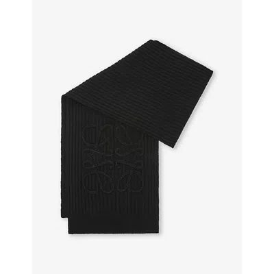 Loewe Womens  Anagram Logo-embroidered Wool Scarf In Black