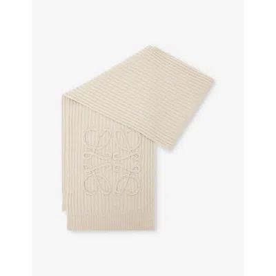 Loewe Womens  Anagram Logo-embroidered Wool Scarf In Light Beige