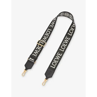 Loewe Womens Black/gold Anagram Loop Cotton And Leather Bag Strap