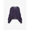 Loewe Anagram Embroidered Cable-knit Mohair-blend Sweater In Black/purple