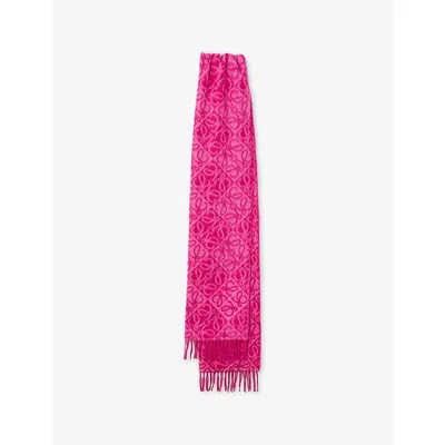 Loewe Womens Fuchsia Anagram Wool And Cashmere Scarf In Pink