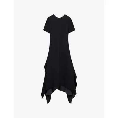 Loewe Womens Black Asymmetric Short-sleeve Woven Dress