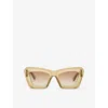 Loewe Womens Transparent Olive Beveled Cat-eye Acetate Sunglasses