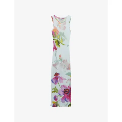 LOEWE WOMENS LOEWE BLURRED FLORAL-PRINT SLEEVELESS SILK-BLEND MAXI DRESS