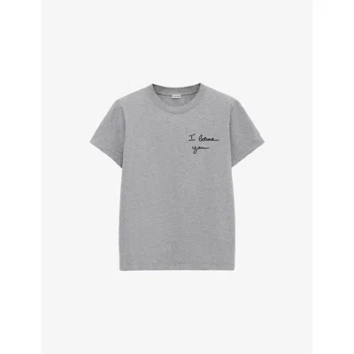 Loewe Womens Grey Melange Brand-embroidered Short-sleeved Cotton-blend T-shirt Xs In Gray
