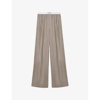 Loewe Womens Beige Branded-waistband Straight-leg Mid-rise Stretch Wool-blend Trousers