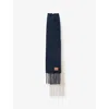 Loewe Womens Navy Blue/sandstone Colour-block Branded Wool-blend Scarf