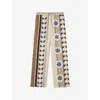 Shop Loewe Womens Beige/multicolor Compass-print Straight-leg Silk-twill Trousers