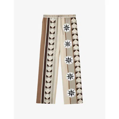 LOEWE WOMENS LOEWE COMPASS-PRINT STRAIGHT-LEG SILK-TWILL TROUSERS